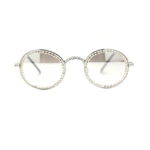 ISO small oval mirrored silver frame crystal rhinestone vintage glasses 🤞🏽